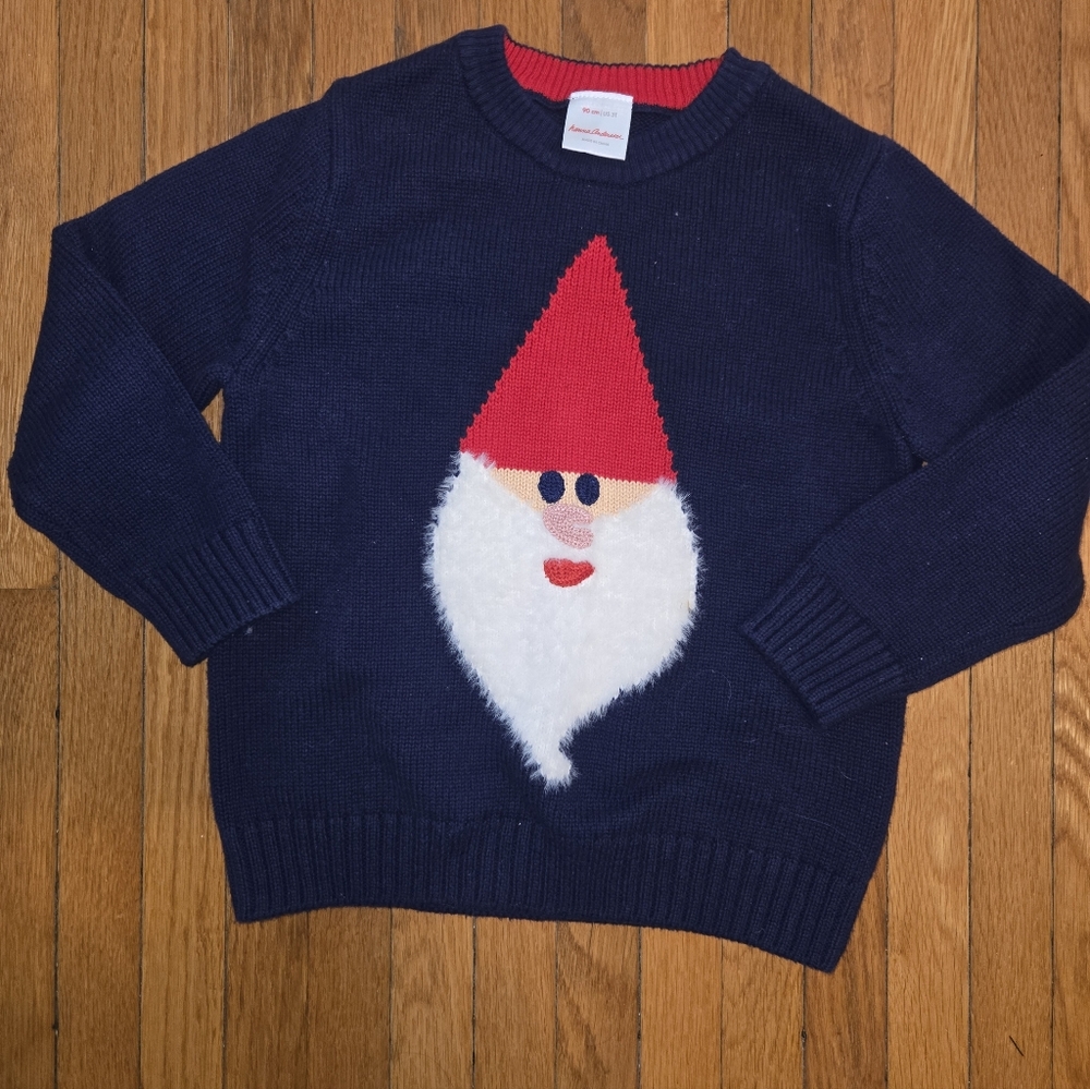 Hanna Andersson Navy Holiday Sweater with Festive Gnome 3t
